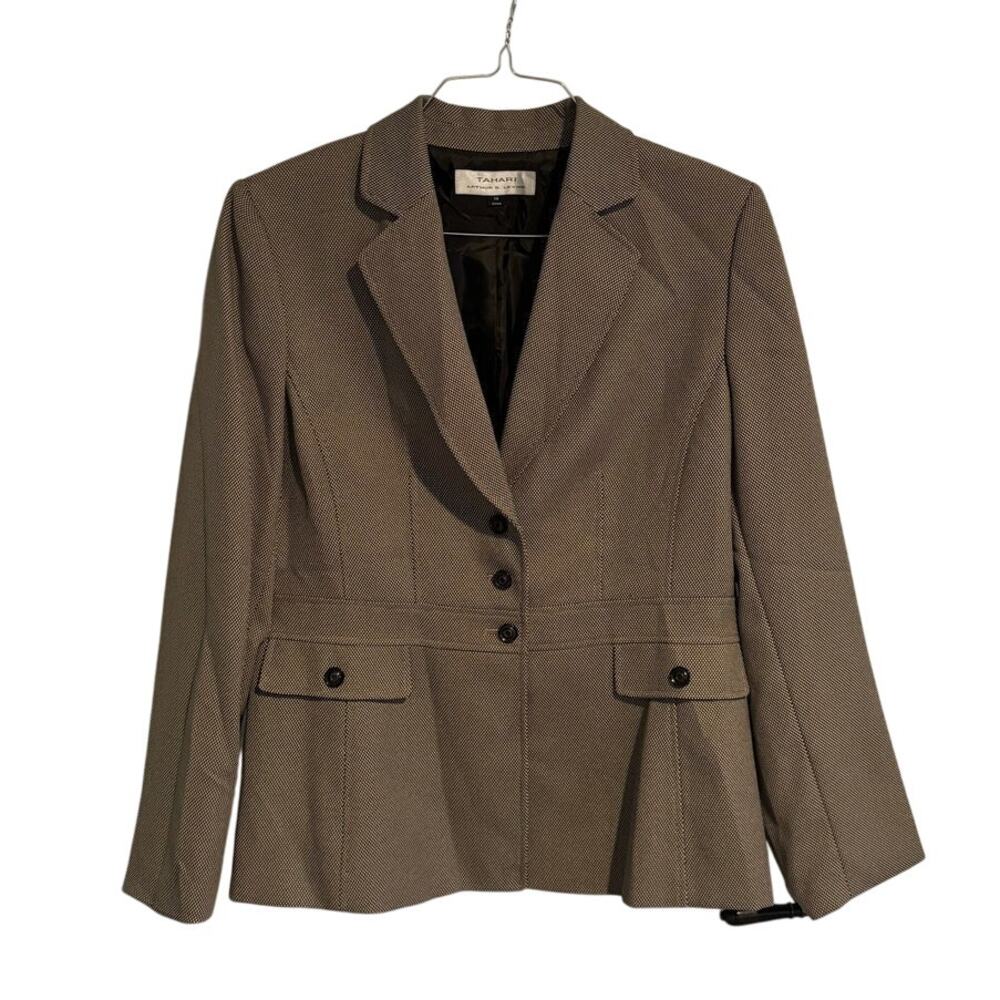 Tahari Arthur S. Levine Women's Blazer Size 14 Tan Textured Career Jacket
